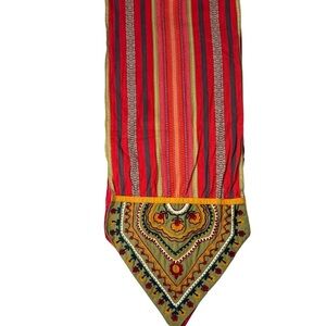 Pier 1 One Import Table Runner Red Embroidered Striped Cotton 14"x 66” Farmhouse